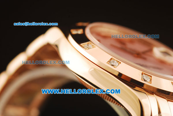 Rolex Day-Date Automatic Rose Gold Case with Diamond Bezel and Pink Dial-Rose Gold Strap - Click Image to Close